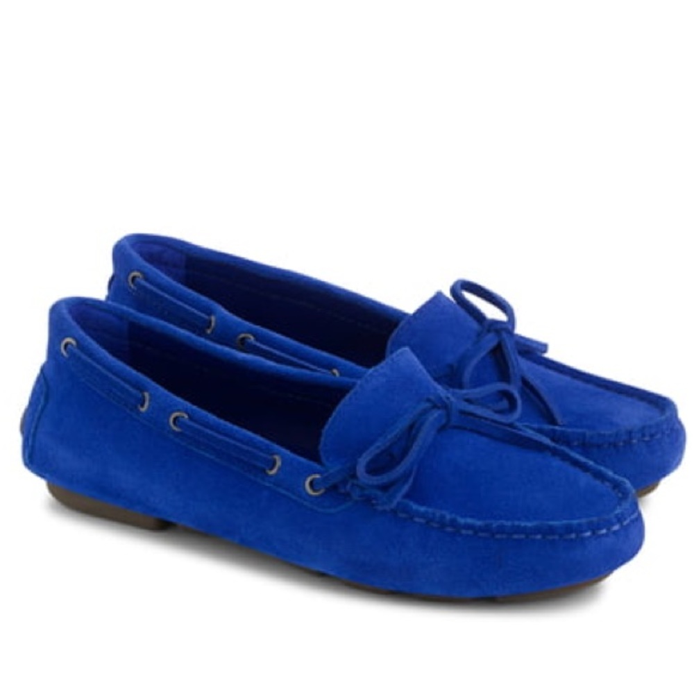 J. Crew Sapphire Blue Suede Driving Moccasins NIB